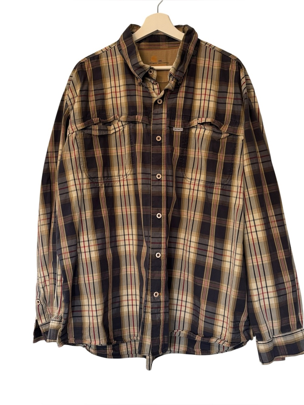 Carthartt Plaid Long-Sleeve Button-Up Shirt - Beige/Black Men’s Size 2XL